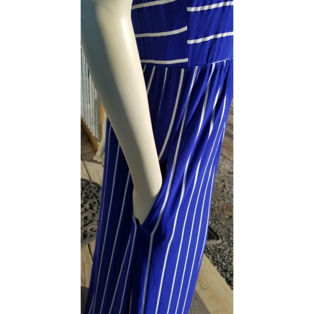 Houton Sleeveless Blue Striped Flowy Maxi Dress L - Picture 2 of 10